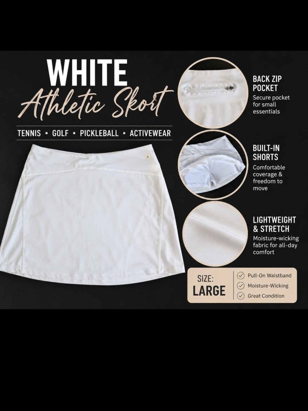 White Athletic Skort with Built-In Shorts